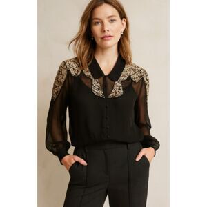 Nightcap Clothing Silk Lace Button Down Top Size 1 (XS)